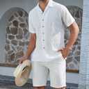 Alex Vando Mens Summer Shirts See Through Sheer Lace Casual Short Sleeve Button Down Beach Shirt (White, S)