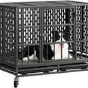 38 Inch Heavy Duty Dog Crate with Wheels, Metal Big Dog Cage for Large and Medium Dogs, Extra Large XL XXL Indestructible Dog Crate with Removable Tray.