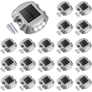 VOLISUN Solar Deck Lights Driveway Dock Lights, 20-Pack Led IP68 Waterproof Outdoor Warning Step Lights for Driveway Sidewalk Garden Pathway Yard(White, Auto On/Off