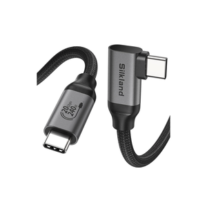 Silkland USB C Monitor Display Cable Right Angle 4FT [5K/4K@60Hz 8K@30Hz], 90 Degree USB C 3.2 Gen 2x2 Video Cable, 20Gbps Data Transfer, 240W Fast PD Compatible for MacBook Pro, iPad, iPhone 16