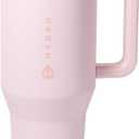 HydroJug Traveler - 40 oz Water Bottle with Handle & Flip Straw - Fits in Cup Holder, Leak Resistant Tumbler-Reusable Insulated Stainless Steel & Rubber Base - Gifts for Women & Men, Pink Sand