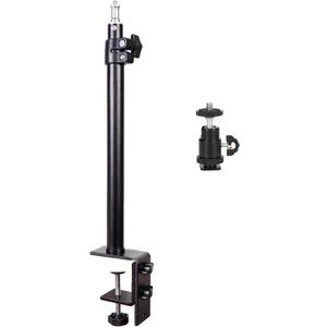 Camera Desk Mount with C Clamp, 18"-23" Adjustable Desktop Light Stands with 1/4" Ball Heads Cold Shoe Adapters, Sturdy Metal Clamp for Webcam, DSLR Camera, Ring Light, Microphone, Max Load 2kg