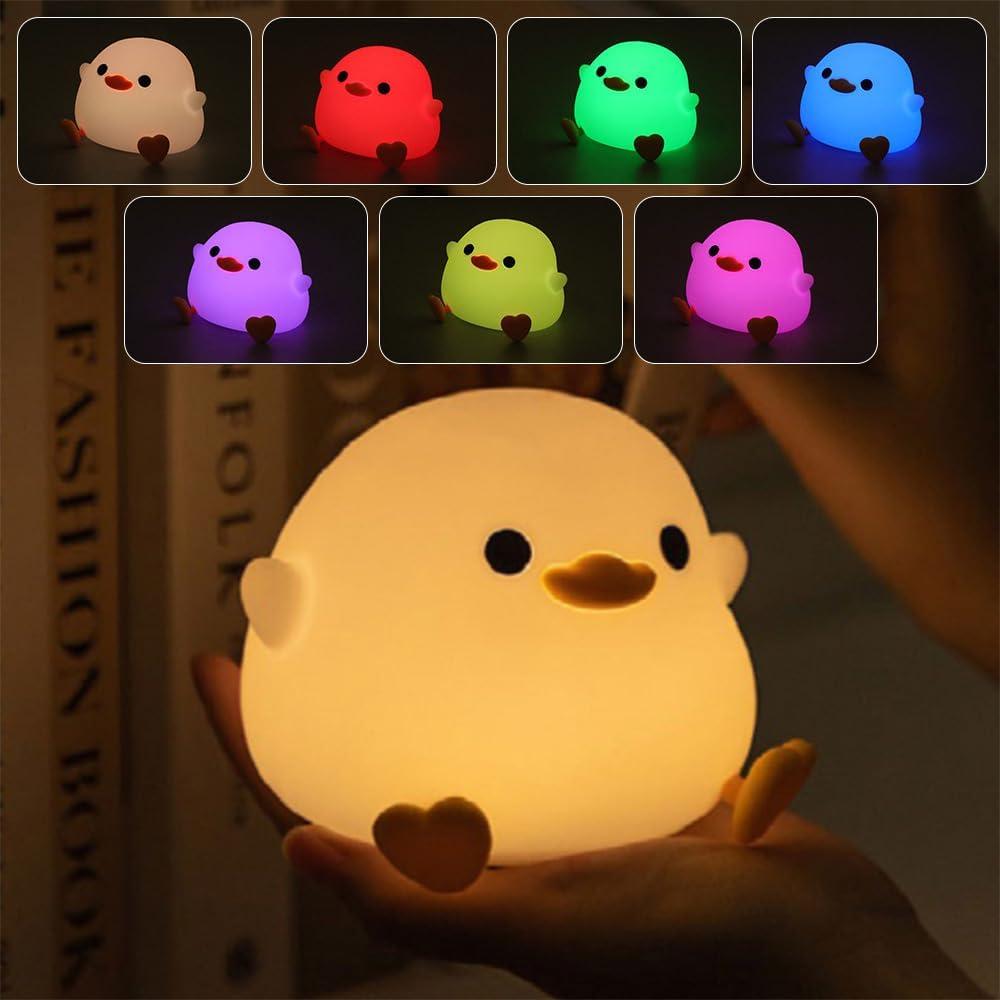 IFTHFOUR DoDo Duck Night Light, LED Cute Silicone Dimmable Nursery Lamp, Touch Sensor Lamp, RGB & Warm White Light for Kids, Bedrooms, Dorm Decor, and Gift Ideas(Battery)