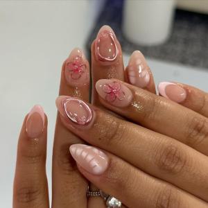 24 Pcs Blush Press on Nails Short Almond Nail Tips,YEFIUO Acrylic Nail Kit Irregular Gilded Texture Fake Nails Press ons Glue on Nails Full Cover Reusable False Nails Strong Jelly Glue Tool for Ma'am