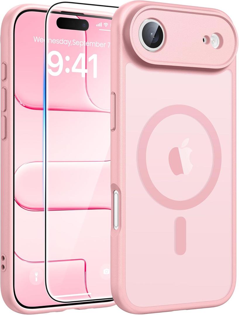 3 x FNTCASE for iPhone Air Case: [Compatible with Magsafe] Translucent Matte Cases with [Full Camera Protection] [Screen Protector] Military Grade Shockproof Protective Phone Cover - Light Pink