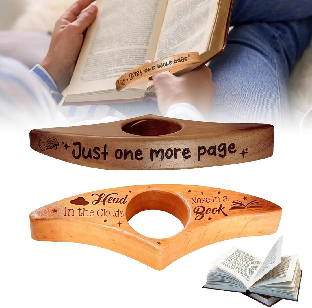 5 x 2Pcs Just One More Page  Personalized Book Page Holder,Wooden Book,Custom Name Thumb Spreader,Valentines Day Gift,Reading Gift for Book Lovers & Kids(Walnut,Beech)