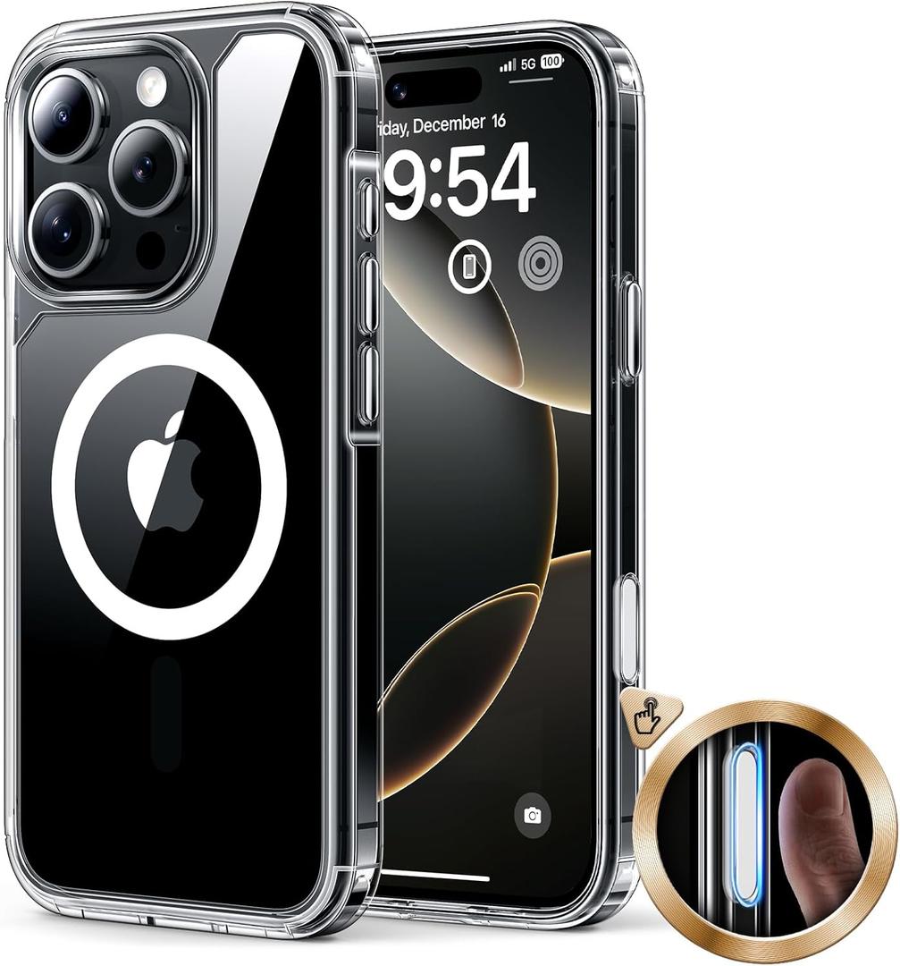 3 x TAURI for iPhone 16 Pro Case with Camera Control Button, Compatible with MagSafe [Not-Yellowing], Military-Grade Protection, Slim Shockproof Magnetic Phone Case for iPhone 16 Pro 6.3", Clear