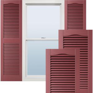 Ekena Millwork Lifetime Vinyl LL1S12X05500WN Standard Cathedral Top Center Mullion, Open Louver Vinyl Shutters, w/Installation Shutter-Lok's & Matching Screws (Per Pair), 12"W x 55"H, Wineberry