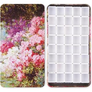 Portable Watercolor Tins Paint Palette with 40Pcs Empty Half Pans and Magnetic Squares, Small Travel Metal Paint Box with Acrylics Painting Art Drawing. FlowerSea (Box-flowersea)