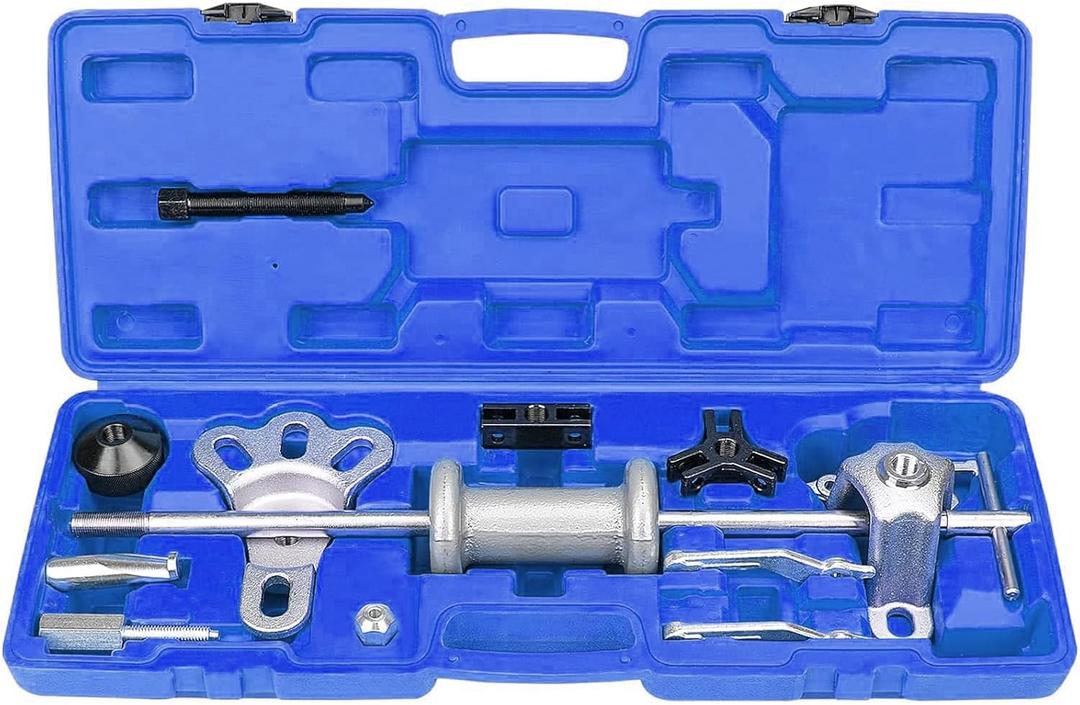 9-Way Slide Hammer Puller Set, Front Wheel Hub Bearing Remover & Rear Wheel Axle Hub Dent Shaft Puller Tool Kit Wheel Bearing Removal Tool(Blue)