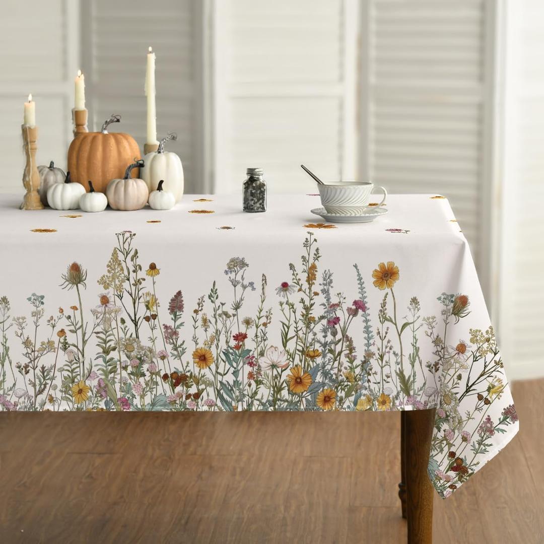 Horaldaily Fall Tablecloth 6060 Inch Square, Spring Autumn Harvest Flowers Table Cover for Party Picnic Dinner Decor (Beige)