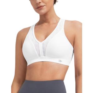 Yvette V Neck Diamond Mesh Yoga Sports Bra Light Support with Built-in Pads Wireless Bra Cropped Tank Top (Small, White)