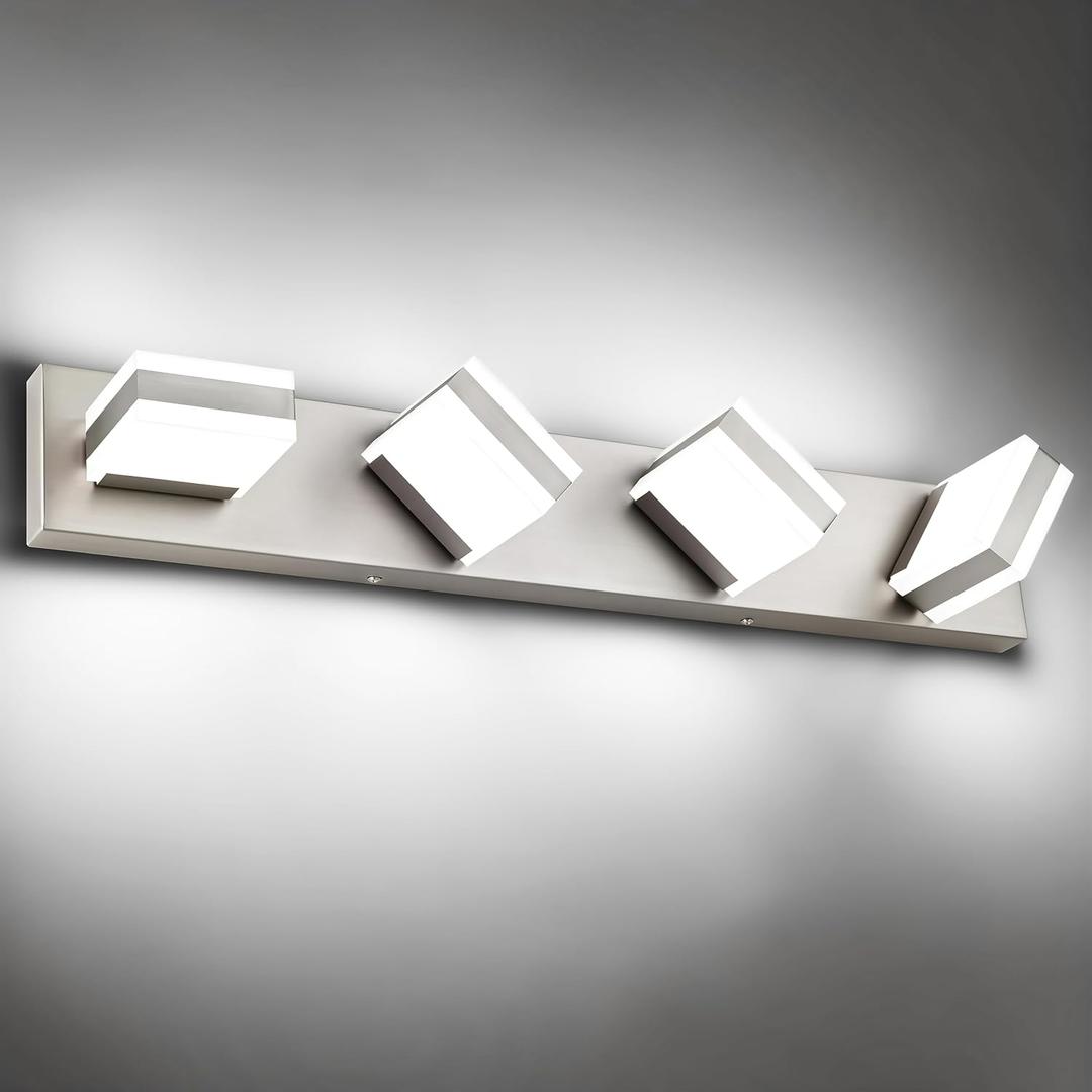 PRESDE 4-Light LED Bathroom Light Fixtures Brushed Nickel Vanity Light for Bathroom Modern Bath Wall Lighting Over Mirror