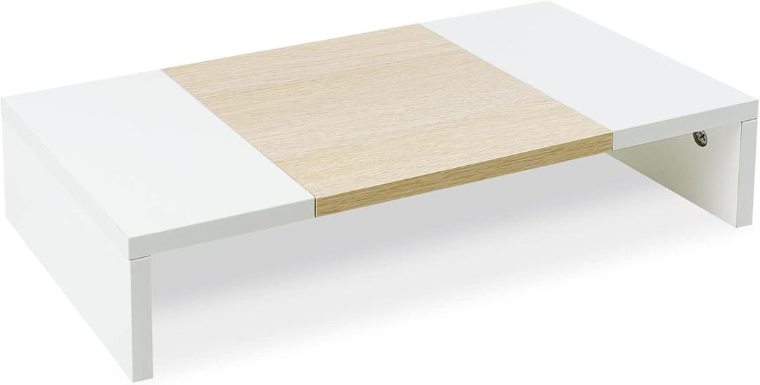 TEAMIX 20 Inch Monitor Stand Riser, Wooden Desktop Riser for TV/PC/Laptop/Printer, Cozy Monitor Riser with Storage, Laptop Shelf for Home Office (White+Maple)