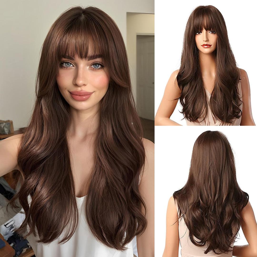 Esmee Brown Wigs 24" Long Synthetic Wig with High Density Natural Headline Heat Permanent Hair Wigs for Women (24 Inch (Pack of 1))