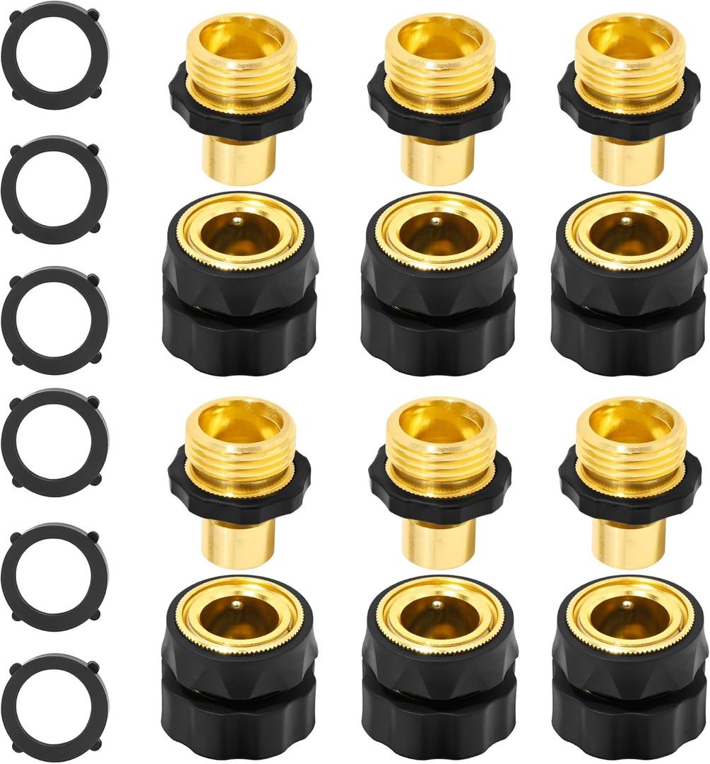 TAROSE Garden Hose Quick Connect Fittings No-Leak Water Hose Quick Connect Fittings Male and Female 3/4 Inch Garden Hose Fitting Quick Connector- 6 Set