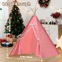 6 PCS Pink Kids Teepee Play Tent, Foldable Washable Tipi Tent Kids Boho Tent, Playhouse for Girls Boys Sleepovers Party Birthday Party Slumber Party for Indoor Outdoor Games, Large