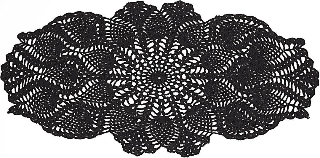 One Piece 23 x 12 Inch Oval Doilies Crochet for Dressers and End Tables Crafts Disposable Small Halloween Valentines Doilies Cloth Lace Placemats Coasters Black Cotton Vintage Tablecloth