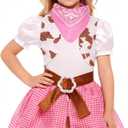 SIZGAROOT Cowgirl Costume for Girls with Hat Halloween Party Dress Up (7-8 Years, Pink)