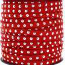 Mandala Crafts 20 Yards Red Studded Faux Suede Cords Leather Trims - Flat Vegan Leather Lace Strips String with Silver Color Rivets for Jewelry Making, Crafts, Bracelets, and Decorations