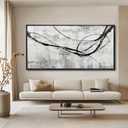 XIANSHOU Black Line Canvas Pictures Gray Decorative Painting 29"x58" Wood Wall Art Modern Art Prints Abstract Wall Art for Living Room Wall Pictures for Bedroom