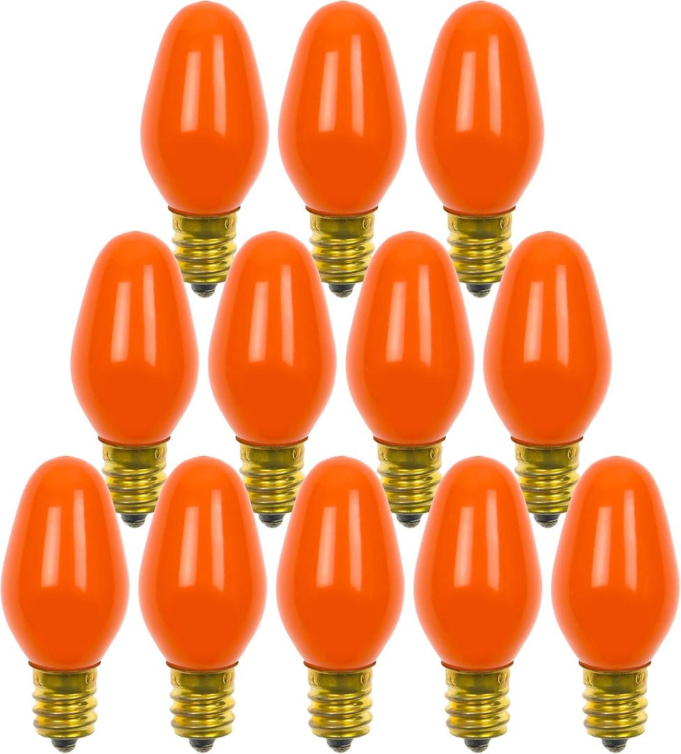 12 Pack C7 Orange Light Bulb Ceramic Incandescent 7 Watt E12 Base C7 Night Light Colored Bulb Candelabra Based Orange Bulb Halloween Bulb