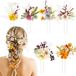 Thiccywoov 6 Pcs Flower Hair Clip, Boho Bride Floral Hair Pin Wedding Flower Accessories for Women International Women's Day Mother's Gifts Flamenco Dancer Bridal Wedding Party Supplies Decor