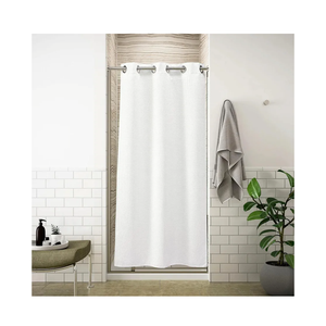 River Dream 36" W Stall Waffle No Hook Shower Curtain with Snap-in Liner,Cotton Blend Fabric Shower Curtain for Bathroom, White,36Wx74L