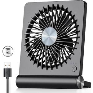 Koonie USB Fan, Strong Wind Ultra Quiet Small Desk Fan 220 Tilt Folding 3 Speeds Adjustable USB-C Corded Powered Personal Fan for Home Office Desktop Black (5.7 inch)