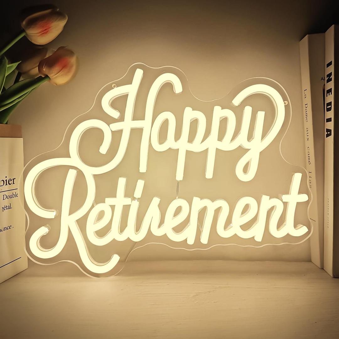 Happy Retirement Neon Sign Dimmable Led Signs USB Neon Light Sign Neon Lights for Wall Decor Happy Retirement Party Decorations (9.4 * 12.7in)