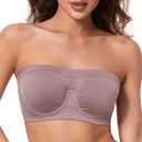 HACI Women's Non Padded Strapless Bra Underwire Bandeau Seamless Multiway Supportive Tube Top (Large, Violet)