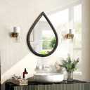 FEUFOAM Farmhouse Wall Mirror for Living Room Wood Frame Hanging Mirrors Drop-Shaped Vanity Mirror for Bathroom Bedroom Hallway Home Decor, Rustic Black, 16‘’ x 12''