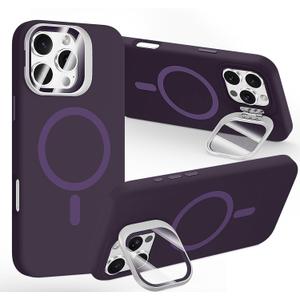 STERKER Designed for iPhone 16 Pro Case with Camera Invisible Stand [Lens Protector] [Compatible with MagSafe] Military Drop Protection Silicone Back Cover 6.3'', Purple
