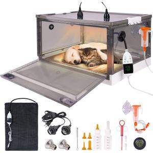 Puppy Incubator with Heating and Oxygenator, Incubator for Puppies, Kitten Incubator, Dog Incubator for Puppies, Puppy Whelping Supplies with Puppy Bed Mat, Temperature and Humidity Detection (55L)