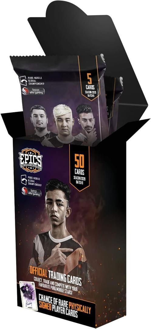Epics PUBG Mobile NFT Hybrid Trading Cards - Box of 50 Unique Trading Cards, Black