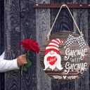 CYNOSA Interchangeable Seasonal Gnome Sweet Gnome Welcome Sign Front Door Decor Wooden Gnome Door Hanger, 12 Inches Farmhouse Wall Sign Gnome Decor (Brown)