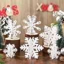 Maitys 12 Pcs Glitter Wooden Snowflake Decor 3D White Snowflake Sign and Centerpieces for Table for Christmas Xmas Tiered Tray Decor Winter Wonderland Decorations(Classic Color)