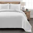 Lush Decor Solid Kantha Pick Stitch Yarn Dyed Cotton Woven 3 Piece Quilt/Coverlet Set, King, Off-White