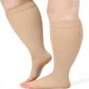 AKSO MEDICOS Plus Size Compression Socks  20-30 mmhg Wide Calf Open Toe Compression Support Stocking for Improve Circulation Varicose Veins Swelling Edema Open-toe Beige XXL