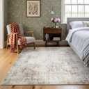 Washable Rugs 5x7 Area Rugs for Living Room,Rug for Bedroom, Vintage Distressed Non-Slip, Ultra Soft Faux Wool Carpet for Dining Room, Beige Brown for Home Office Dcor