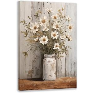 IAFWZX Wrapped Canvas Vintage White Daisy Farmhouse Wall Art 12x16 in
