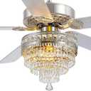 Asyko Crystal Ceiling Fan Fandelier with Lights and Remote Control52" Modern Chandelier Ceiling Fans with Reversible Blades, Silent MotorFandelier Ceiling Fan with Light Chrome (Silver-52IN)