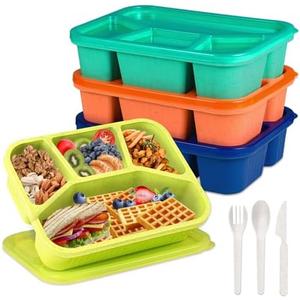 BIEOFFEI 4 Pack Bento Box Lunch Box Container for Adult Kid, 4 Compartment Meal Prep Containers with Lids, Reusable Snack Box Container for Work Travel Picnic, Microwave & Dishwasher Safe