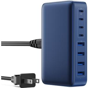 USB C Charger 200W USB C Charger Block,Upgraded GaN III 8-Port Fast Charging Station Hub,PD 65W Laptop Charging Adapter Compatible with MacBook Pro/Air,DELL,Steam Deck,iPhone 16/15/14,Galaxy S23/22 (Deep Blue)