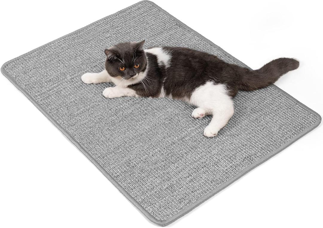 Cat Scratcher Mat,Natural Sisal Cat Scratch Pad with Hook&Loop Tape,Horizontal Floor Kitty Scratching Pads Rug for Indoor,Pet Furniture Protector for Couch&Carpets&Sofas, Large, Grey (1 Pack-L (31.5'' X 23.6"))