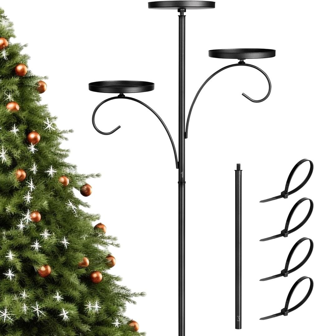 Christmas Tree Topper, 35.4'' Triple Topper Candle Holder, 3 Tier Black Candle Holder for Christmas Tree, Light up for Indoor Bedroom Kitchen Decorations