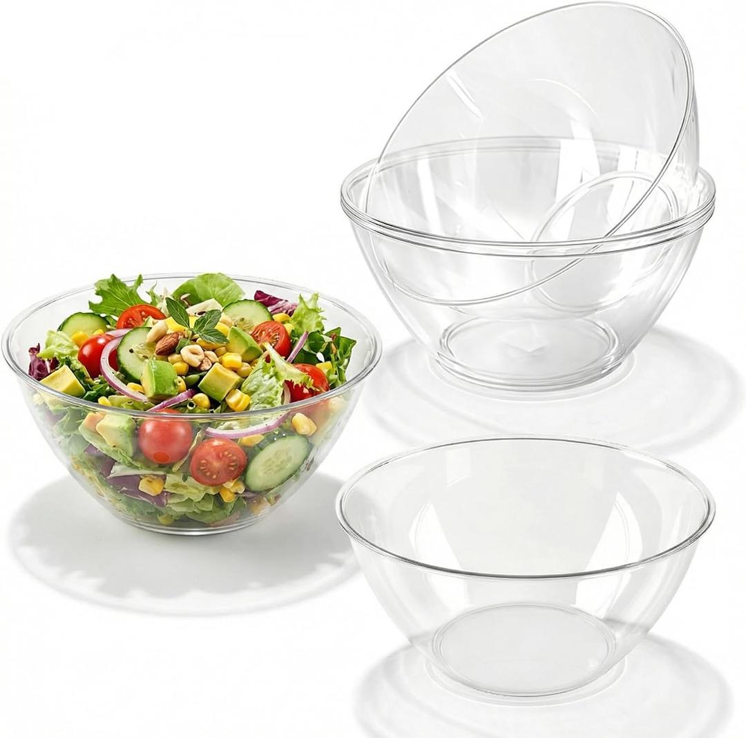 HOMIP 3 Pack Clear Plastic Serving Bowls 160Oz, Large Round Punch Bowls for Fruits, Popcorn, Chips, Dips, Condiments, Durable Disposable Serving Bowl for Events and Buffets
