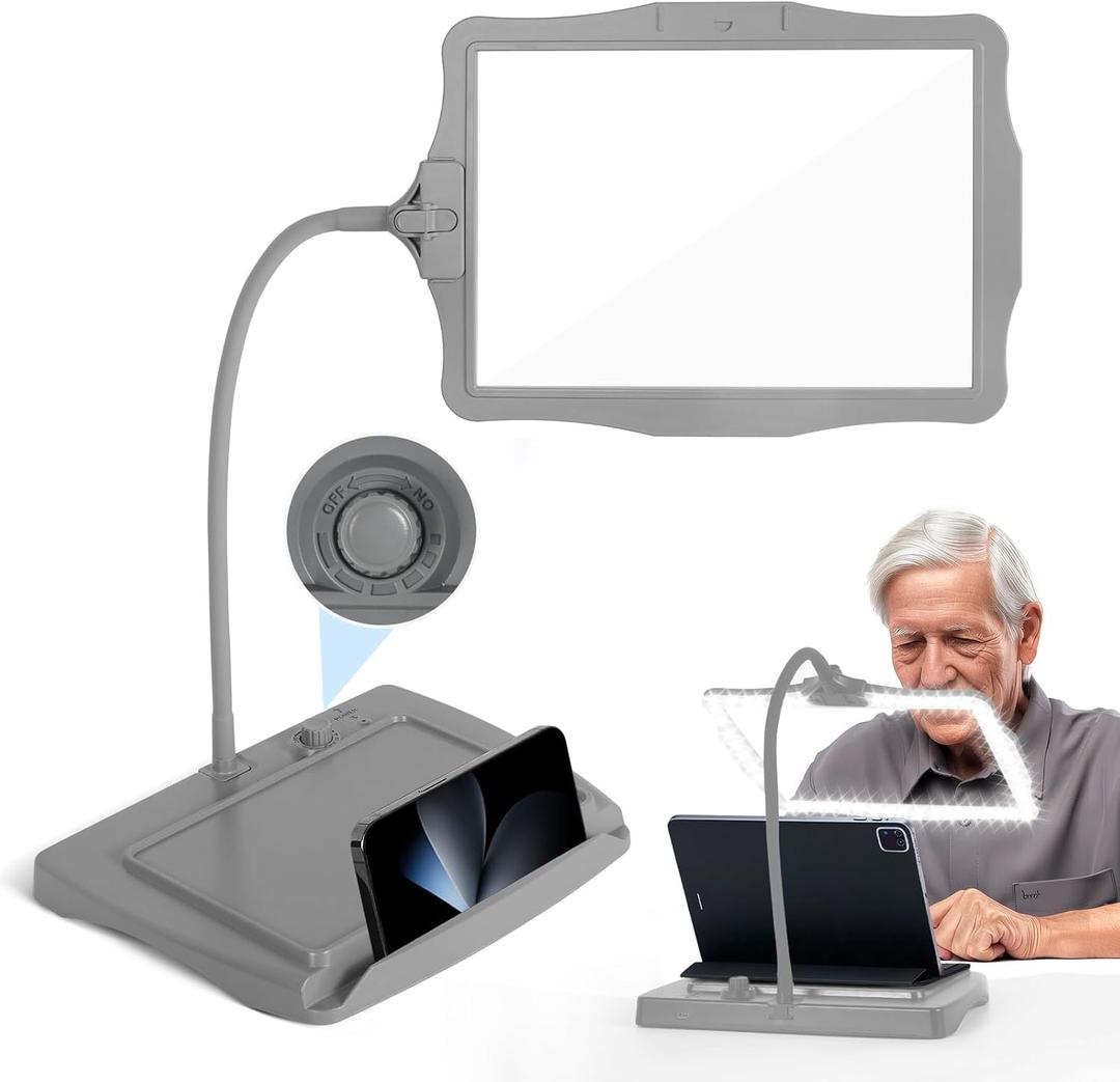 Magnifying Glass with Light and Stand 50 Ultra-Bright LEDs Grey | Large Magnifying Lamp with Light Magnifying Glass on Stand Hand-Free with 360 Flexible Gooseneck for Close Work Reading