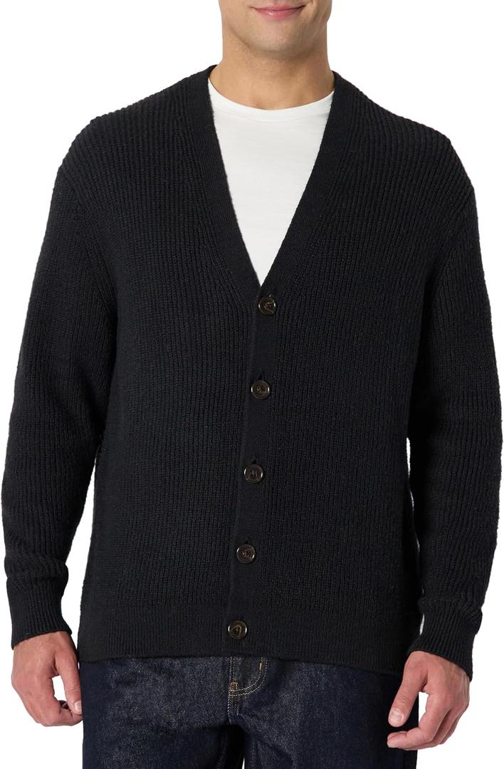 Amazon Essentials (Demi's Pick) Men's Relaxed-Fit Cotton Blend Cardigan, Black, Large