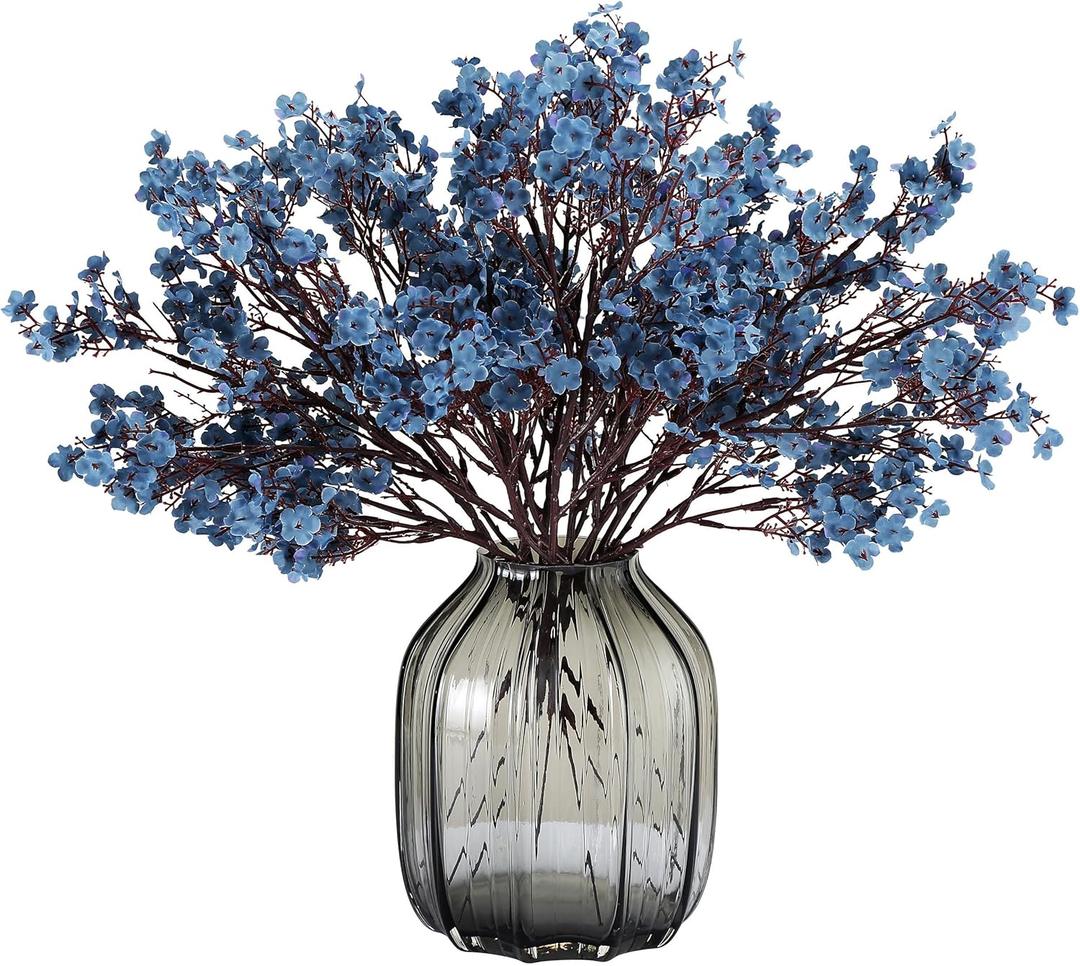 JAKY-Global Babys Breath Silk Artificial Flowers Bulk 12pcs for Fall Decor Fake Flower Bouquet Bulk for Home Kitchen Indoor Bouquet Floral Arrangement Table Centerpieces Party Decor(Blue Ashes)